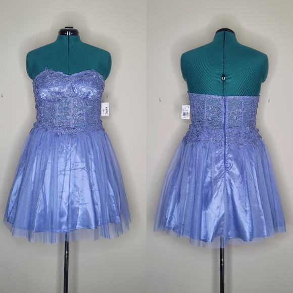 BCX‎ Sz 13 Periwinkle Blue Crochet Lace Rhinestones Short Fairytale Ballgown NWT - Picture 1 of 10